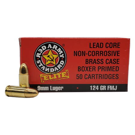 Century Arms 9mm Luger / Parabellum Handgun Ammo Red Army Standard Elite Full Metal Jacket FMJ 124 grain 