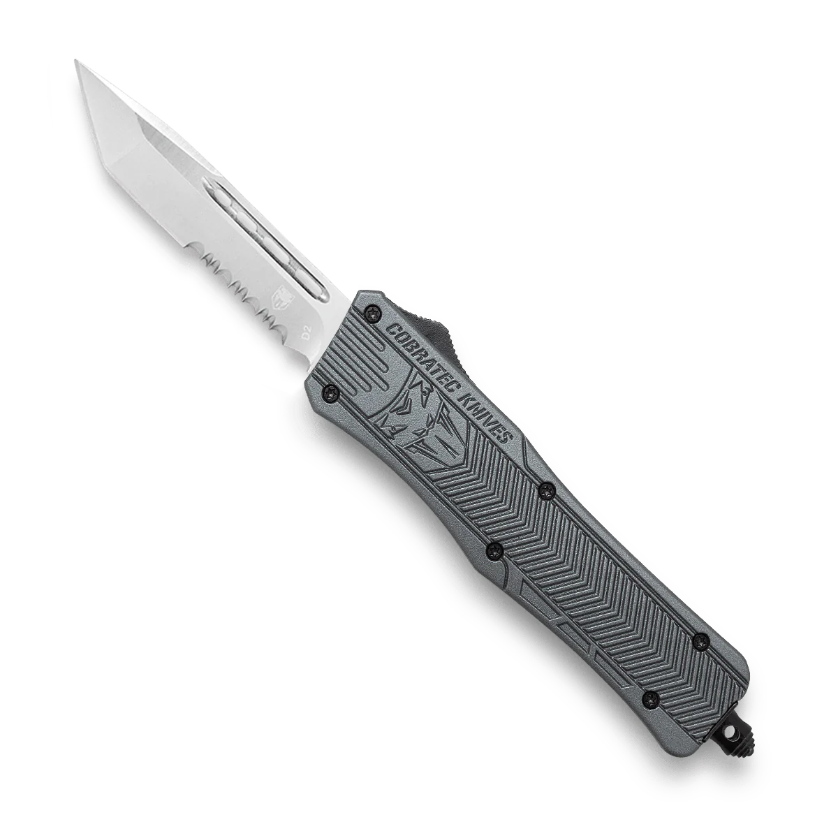 CoBRATec Medium OTF Knife Gray Tanto Serrated Edge
