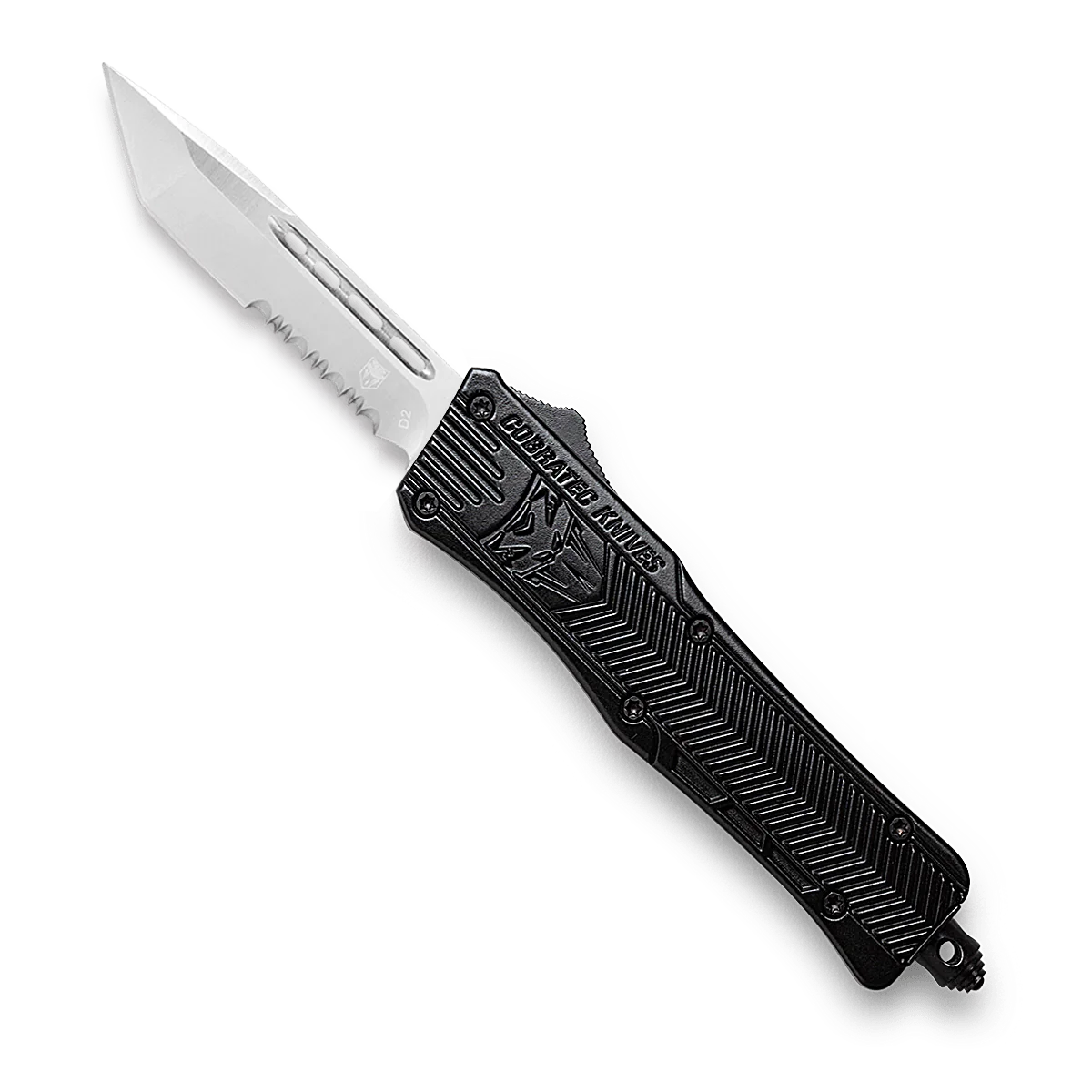 CoBRATec Small OTF Tanto Black Knife Serrated Edge