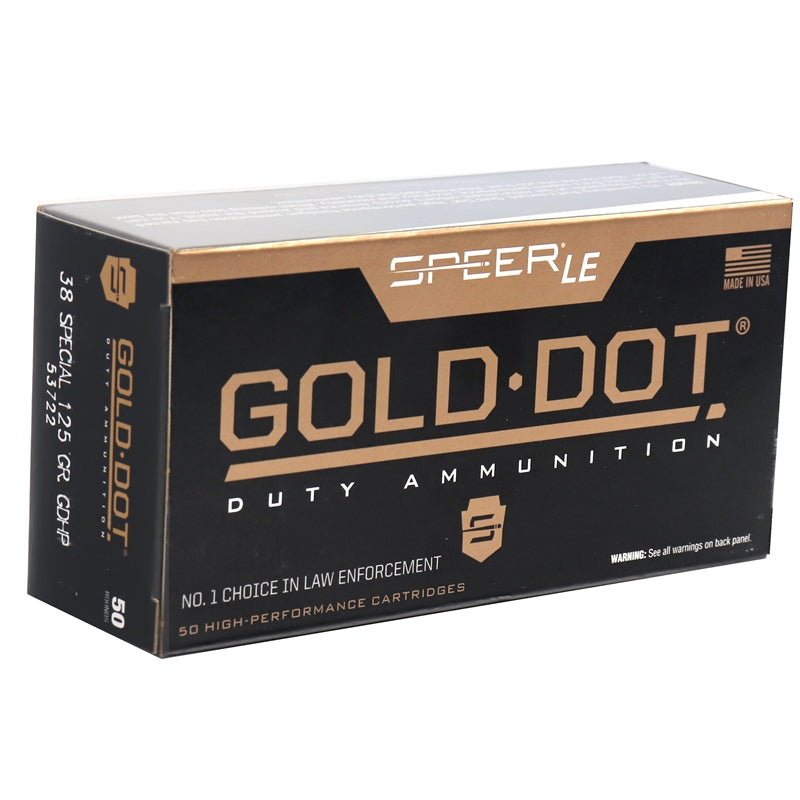 Speer .38 Special Handgun Ammo Gold Dot +P Jacketed Hollow Point BHP 125 grain 
