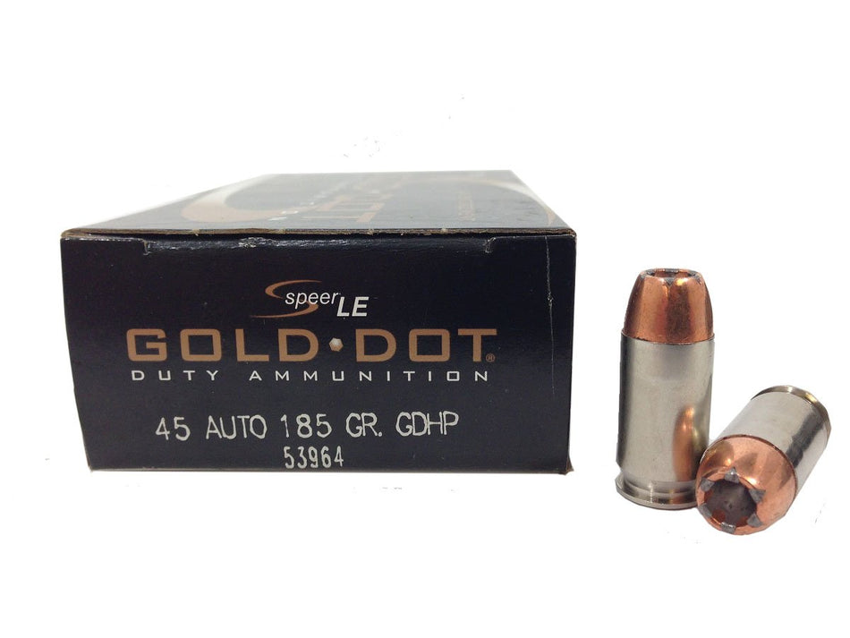 Speer .45 ACP/Auto Handgun Ammo SPEER GOLD DOT LE DUHollow Point Jacketed Hollow Point JHP 185 grain 