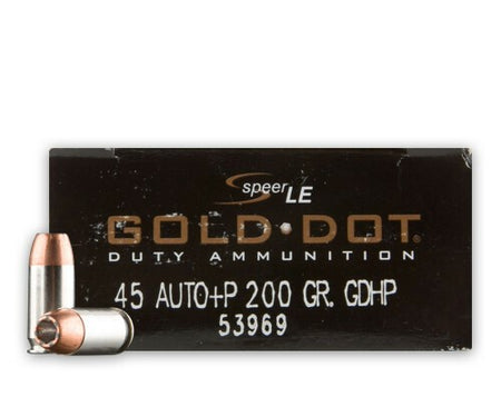Speer .45 ACP/Auto Handgun Ammo Gold Dot LE Duty +P Jacketed Hollow Point JHP 200 grain 