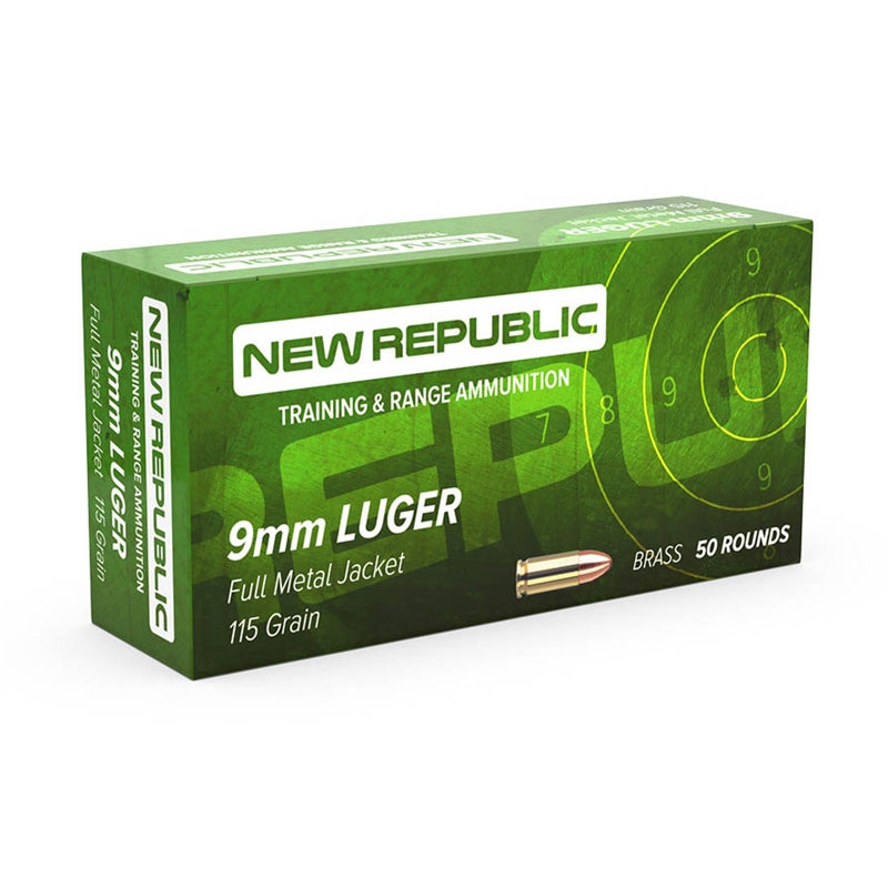 New Republic 9mm Luger / Parabellum Handgun Ammo Range & Training Full Metal Jacket FMJ 115 grain 