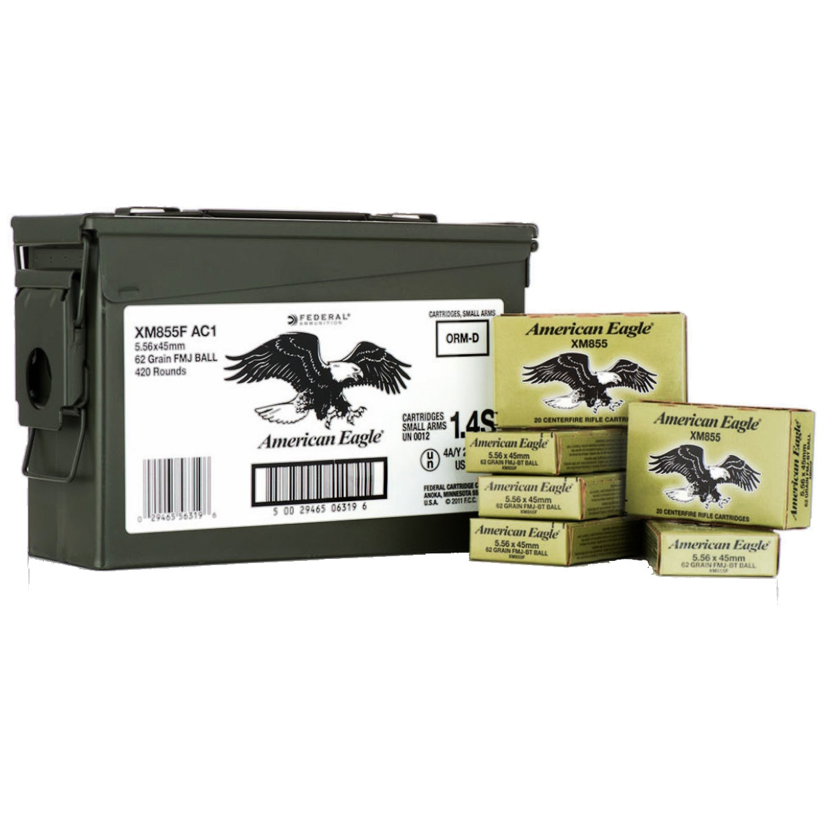 Federal 5.56x45mm NATO Rifle Ammo AMERICAN EAGLE Full Metal Jacket FMJ 62 grain 