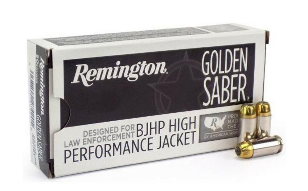 Remington 9mm Luger / Parabellum Handgun Ammo Golden Saber Brass Jacket Hollow Point JHP 124 grain 