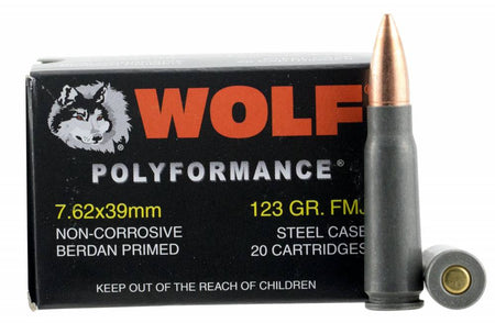 Wolf 7.62x39mm Rifle Ammo Polyformance Full Metal Jacket FMJ 122 grain 