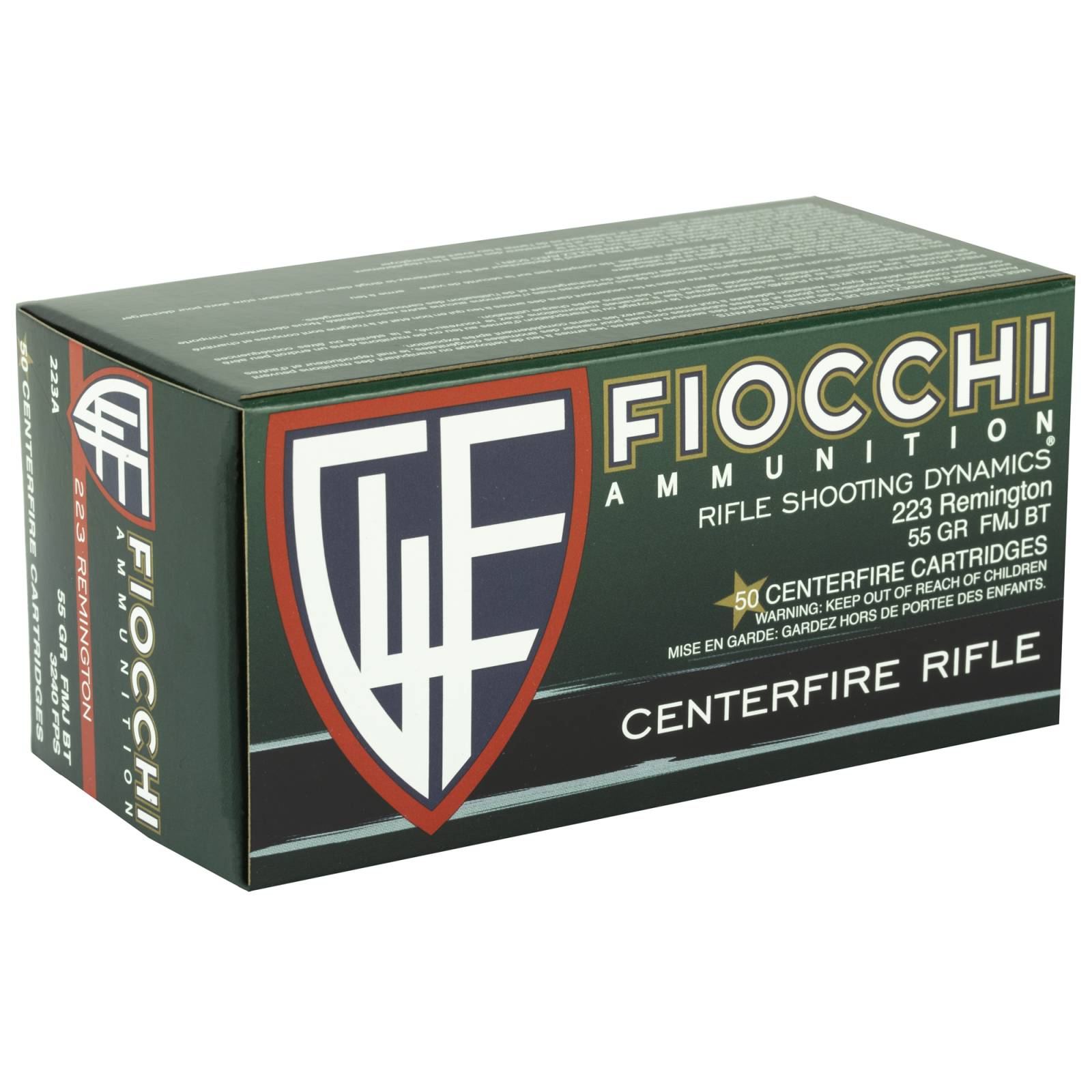 Fiocchi .223 Remington 223A Range Dynamics Full Metal Jacket Boat Tail FMJBT 55 Grain