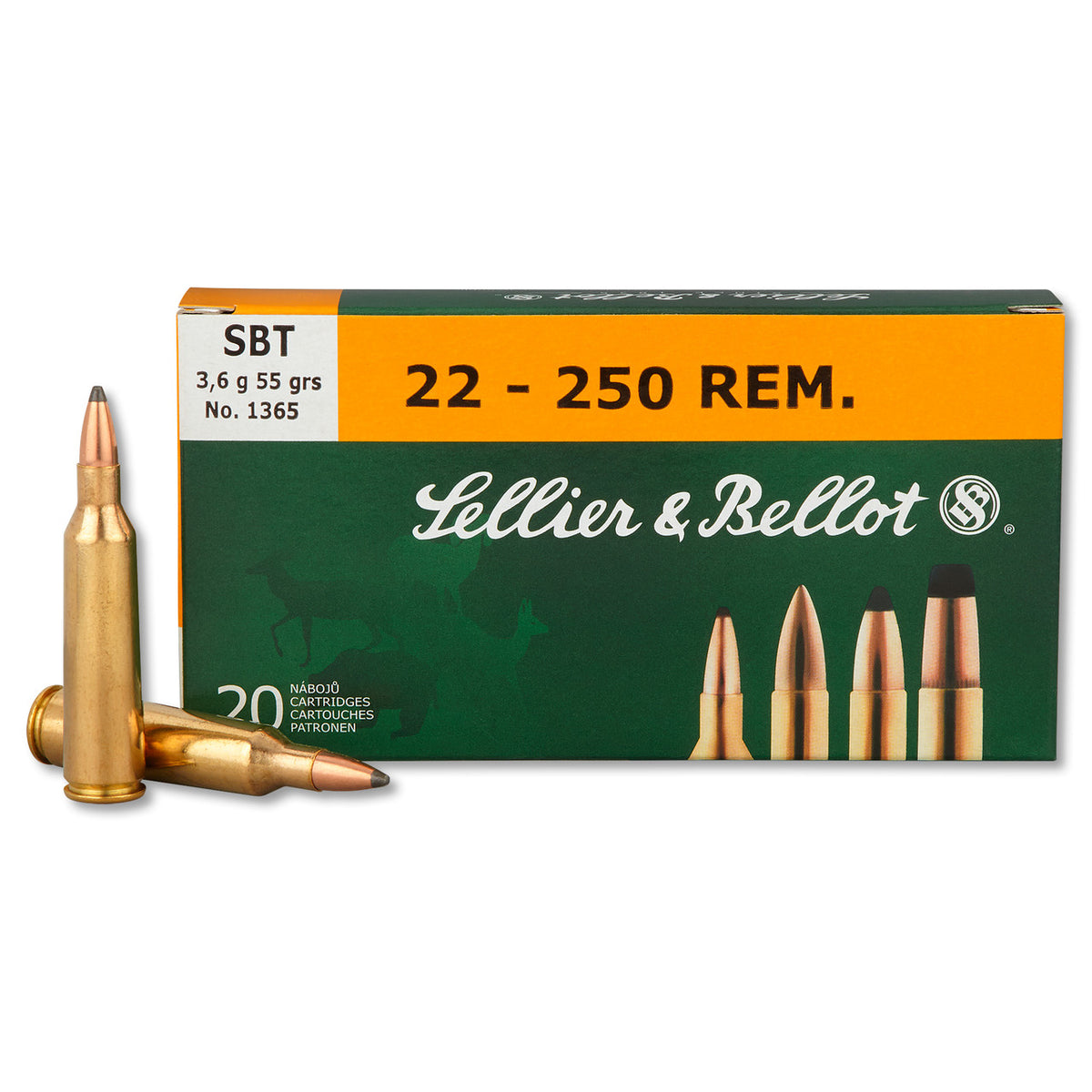 Sellier & Bellot (S&B) .22-250 Remington SB22250A GameKing Spitzer Boat Tail Sierra GameKing Boat Tail Soft Point 55 Grain