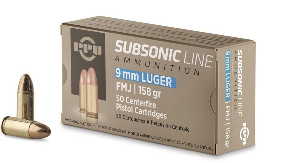 Prvi Partizan 9mm Luger / Parabellum Handgun Ammo SUBSONIC LINE Full Metal Jacket FMJ 158 grain 