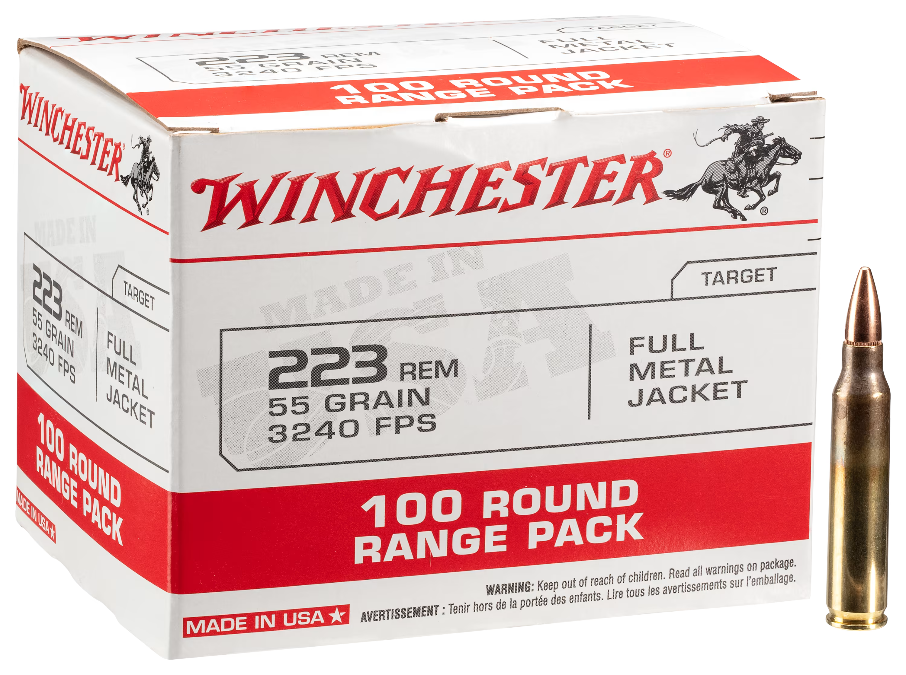 Winchester .223 Remington Rifle Ammo USA Full Metal Jacket FMJ 55 grain 