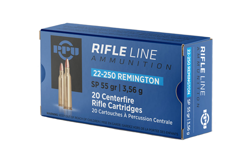 Prvi Partizan .22-250 Remington Rifle Ammo PPUCenterfire Soft Point JSP 55 grain 