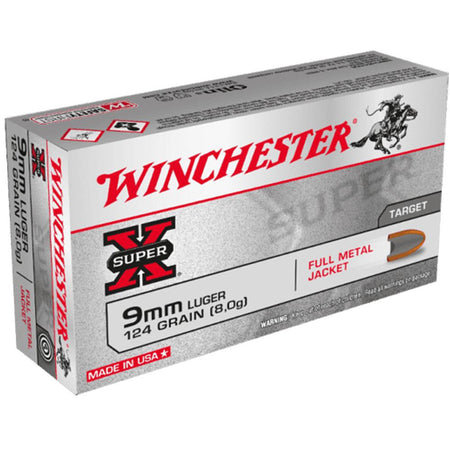 Winchester 9mm Luger / Parabellum Handgun Ammo Super X Full Metal Jacket FMJ 124 grain 