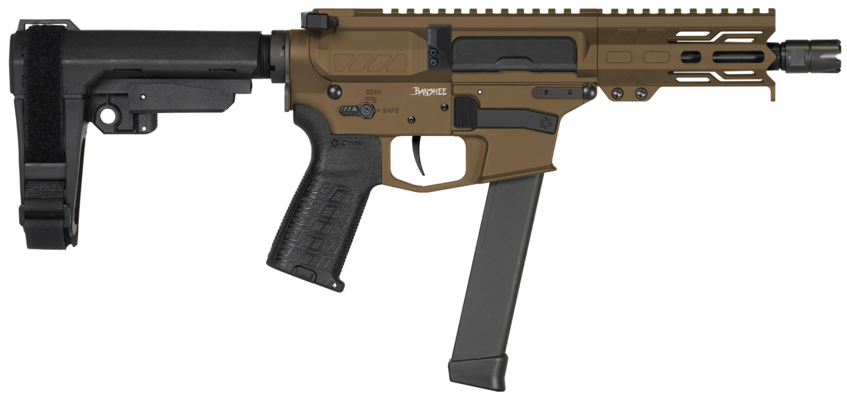 CMMG PISTOL, BANSHEE, MKGS, 9MM, 5", MIDNT BRZ W/ADJ RIP BRACE