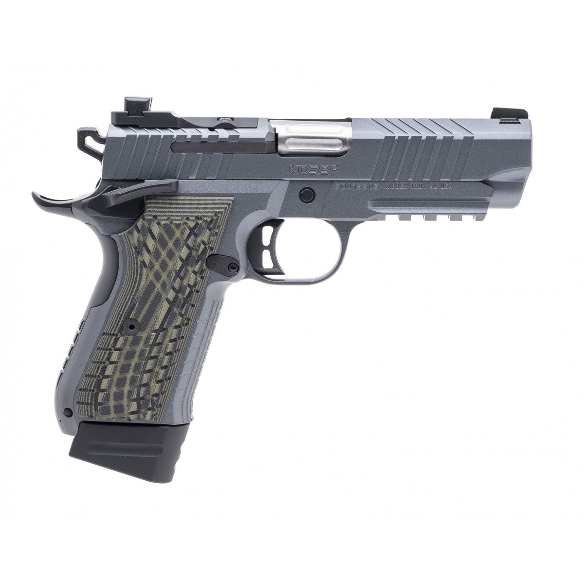 Kimber KDS9C Rail 9mm Pistol - 1x15RD/1x18RD Mags, Dark Gray with 1913 Rail, Black/OD Grip