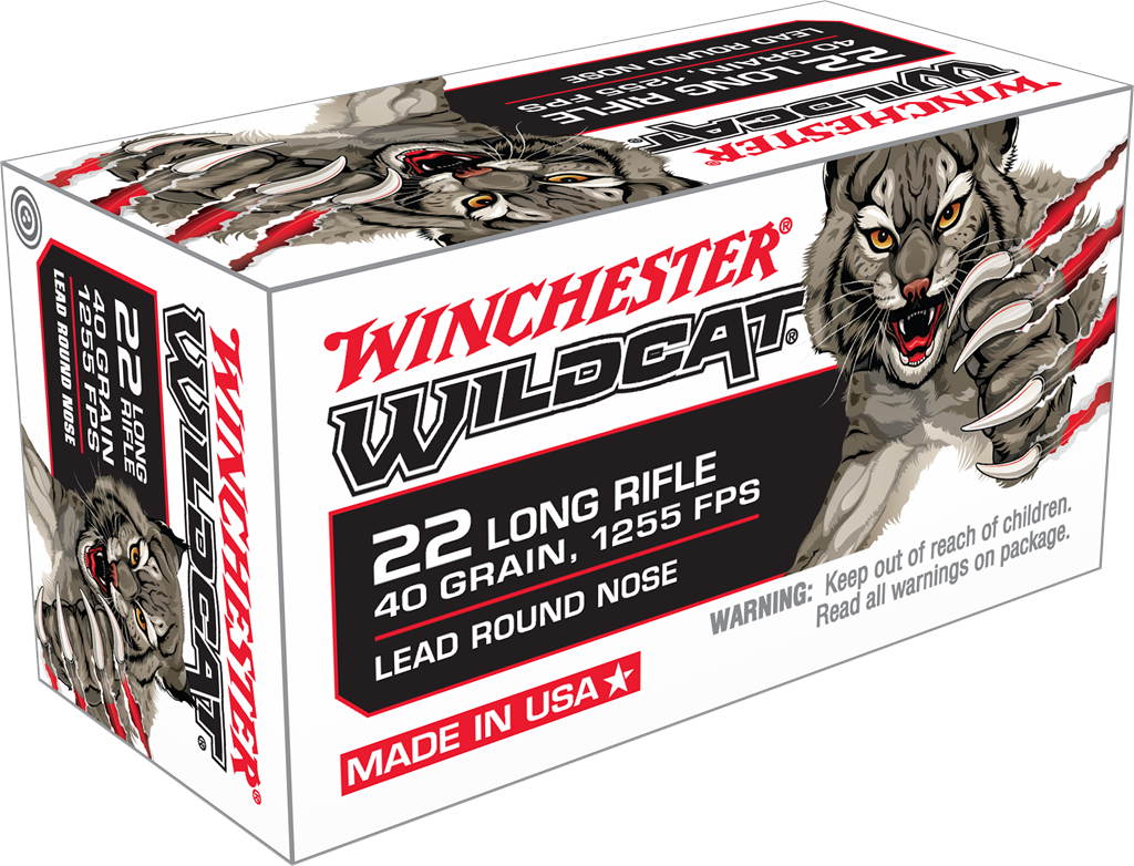 Winchester .22 Long Rifle Rimefire Ammo Wildcat Lead Round Nose Solid 40 grain 