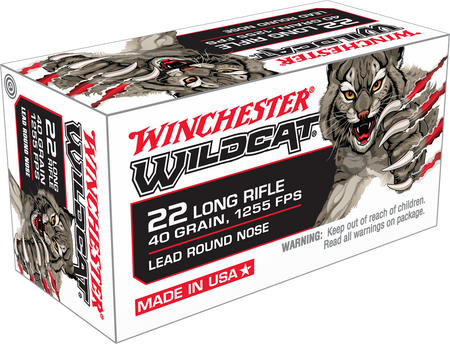 Winchester .22 Long Rifle Rimefire Ammo Wildcat Lead Round Nose Solid 40 grain 
