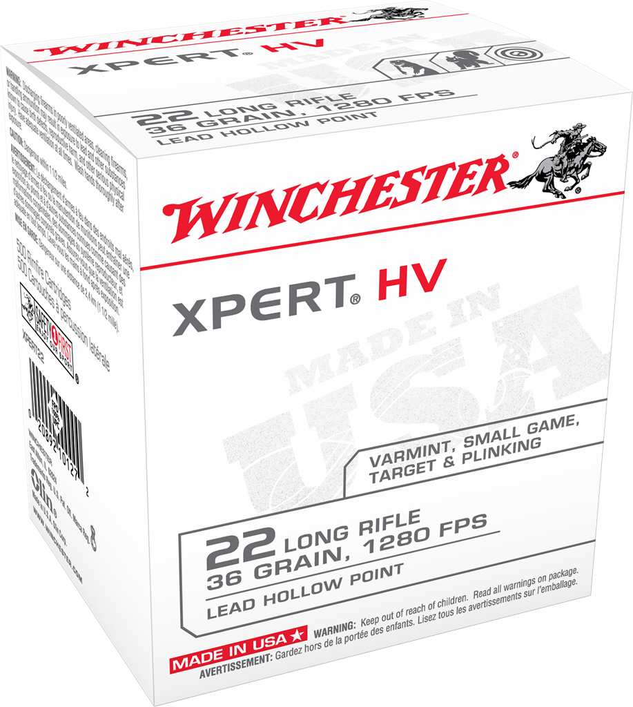 Winchester .22 Long Rifle Rimefire Ammo USA WHITE BOX Xpert HV Varmint Lead Hollow Point (LHP) Solid 36 grain 