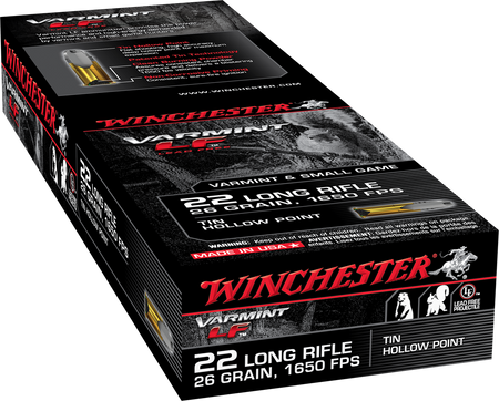 Winchester .22 Long Rifle Rimefire Ammo VARMINT LF Lead Free Hunting Tin Hollow Point JHP 26 grain 