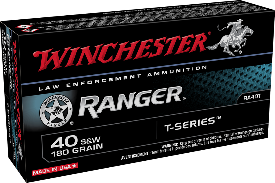 Winchester .40 S&W Handgun Ammo Ranger T-Series LE Jacketed Hollow-Point JHP 180 grain 
