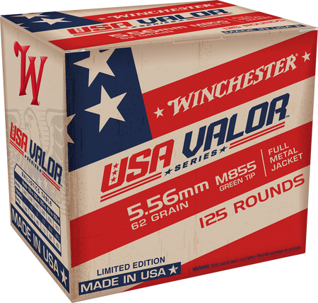 Winchester 5.56x45mm NATO Rifle Ammo USA Valor M855 Green Tip Full Metal Jacket FMJ 62 grain