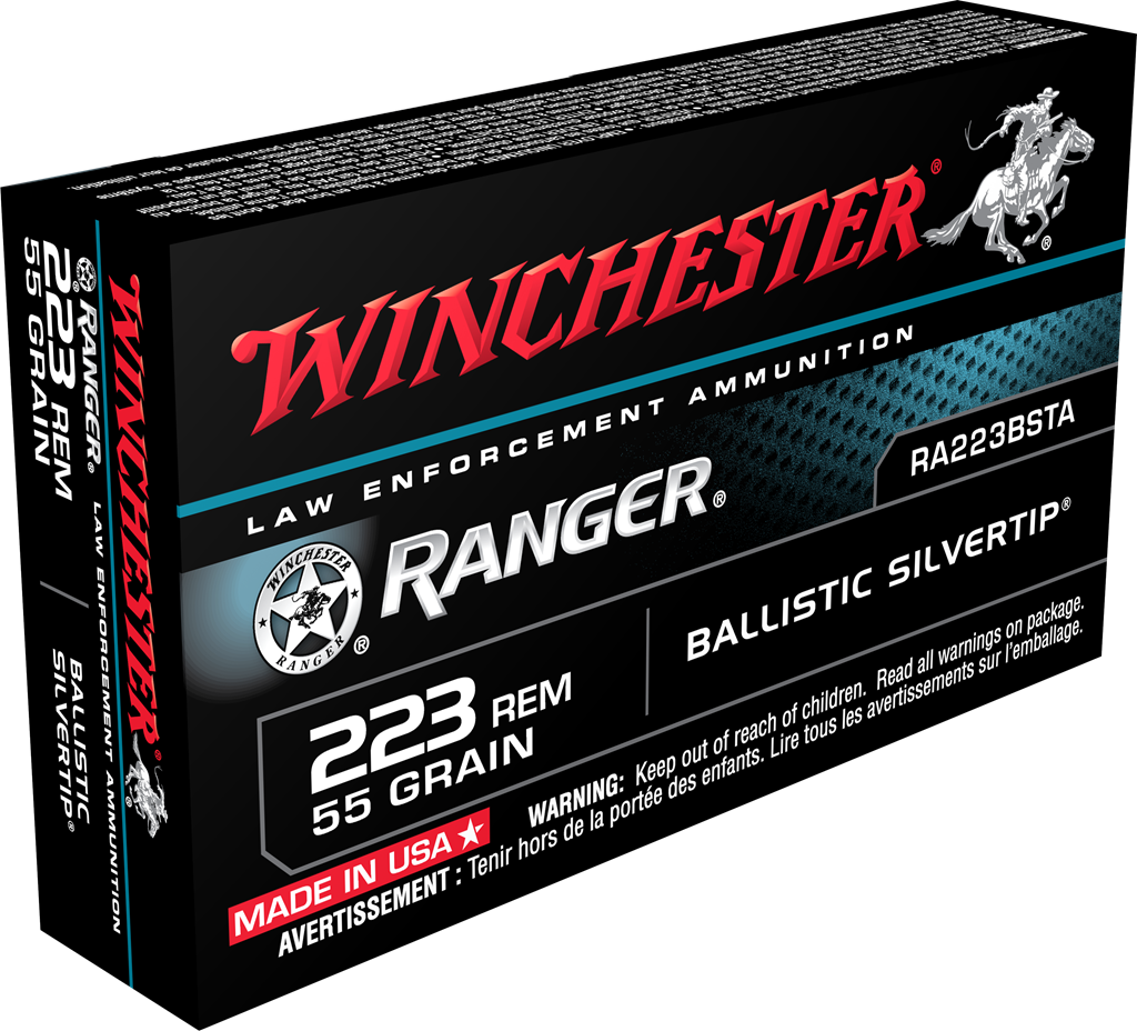 Winchester .223 Remington Rifle Ammo Ranger Ballistic Silvertip PolyTip 55 grain 