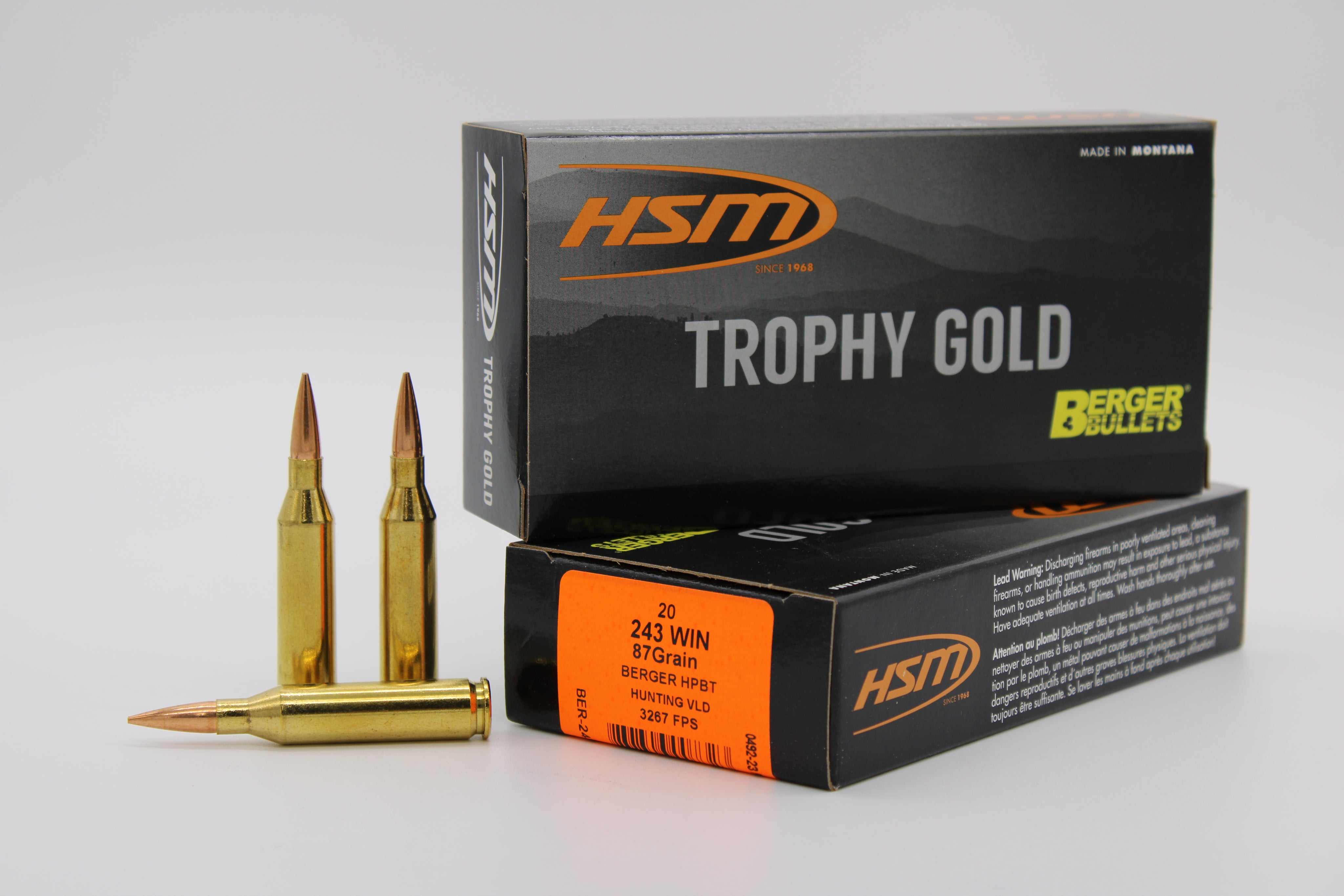 HSM .243 Winchester BER24387VLD Trophy Gold Berger Hybrid Tactical Open Tip Match 87 Grain