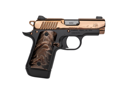 Kimber Micro 9 Rose Gold 9mm Pistol, Rose Engraved Goddess Kirinite Grip, 1-7rd Magazine