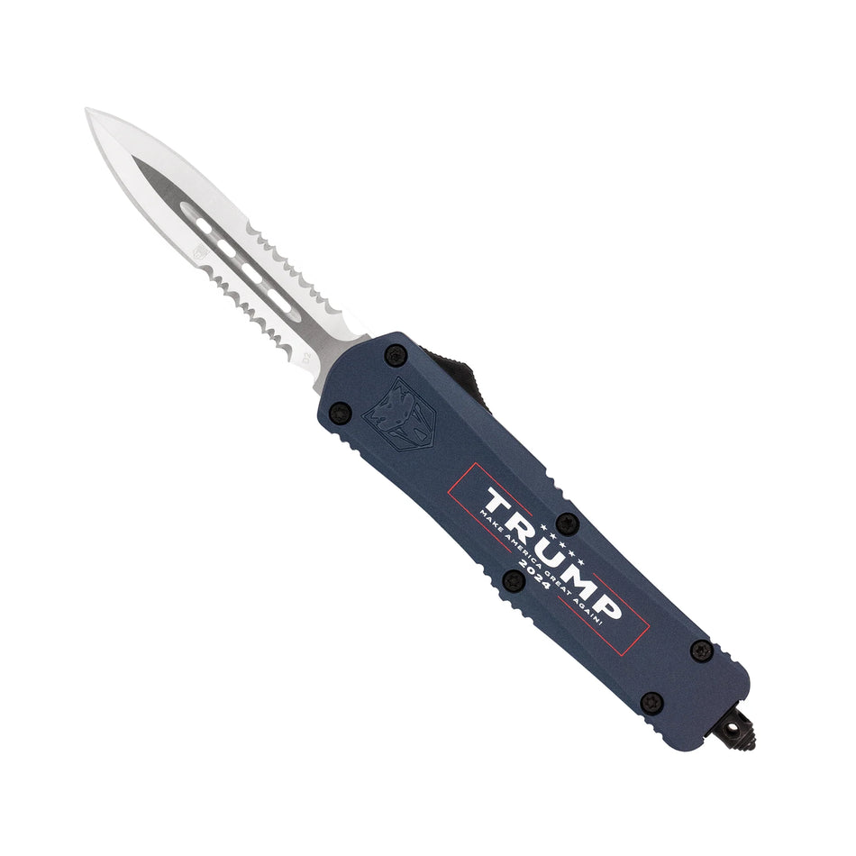 CobraTec FS-3 Medium Trump 2024 Blue Dagger Double-Side Serrated Knife
