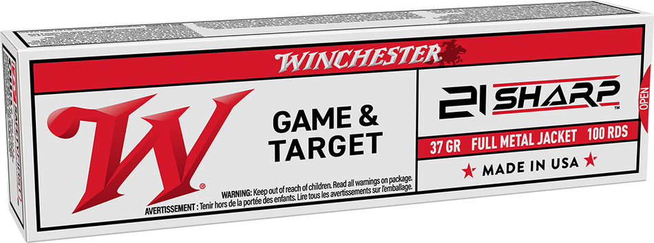 Winchester .21 Sharp Rimefire Ammo Game & Target Full Metal Jacket FMJ 42 grain 