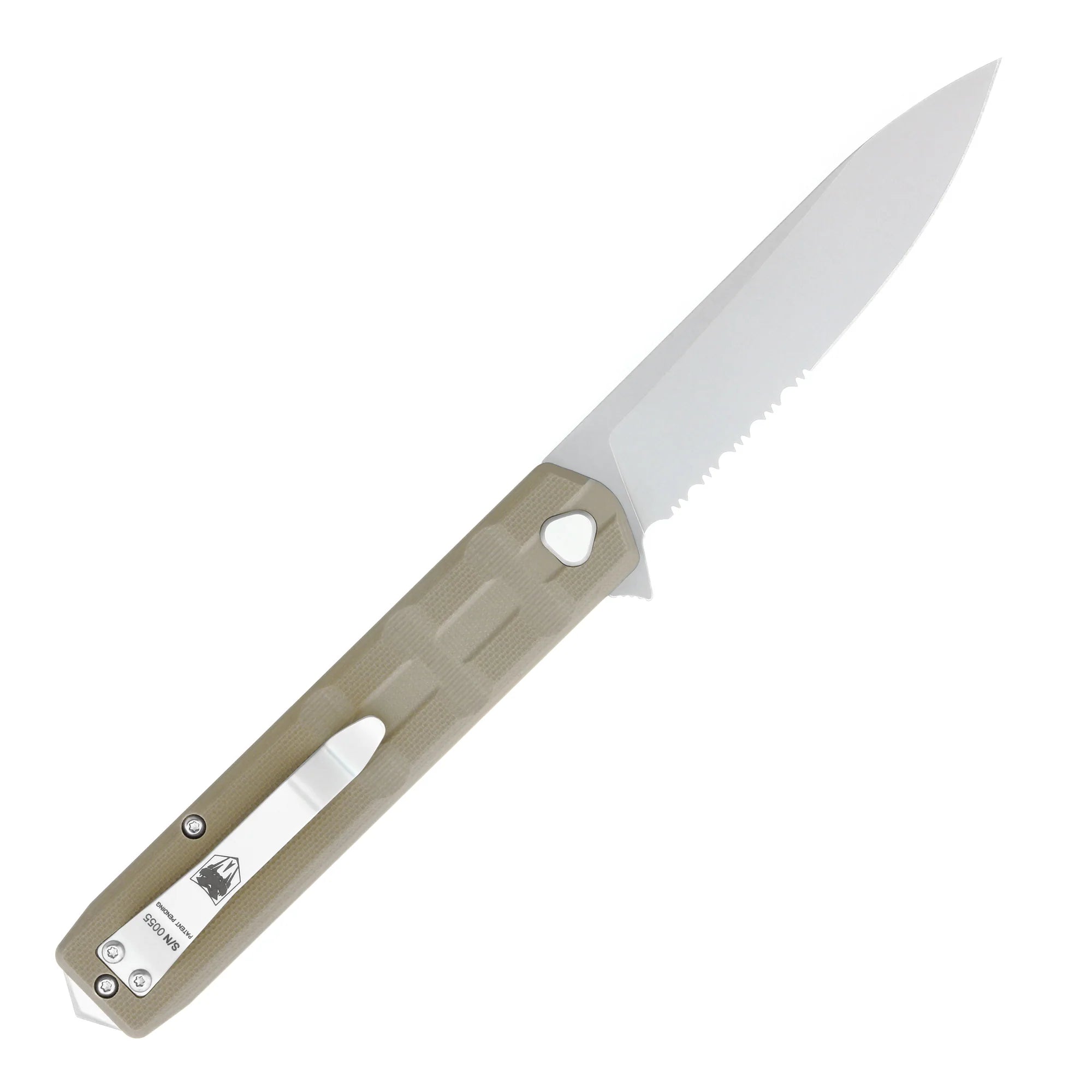 CobraTec Kuzio G10 Tan 3.25" Serrated Drop Point Out-the-Front Knife
