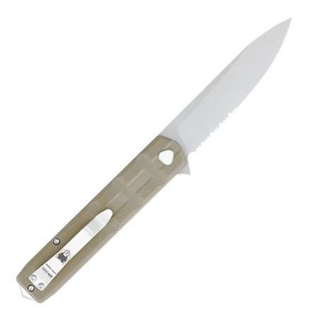 CobraTec Kuzio G10 Tan 3.25" Serrated Drop Point Out-the-Front Knife
