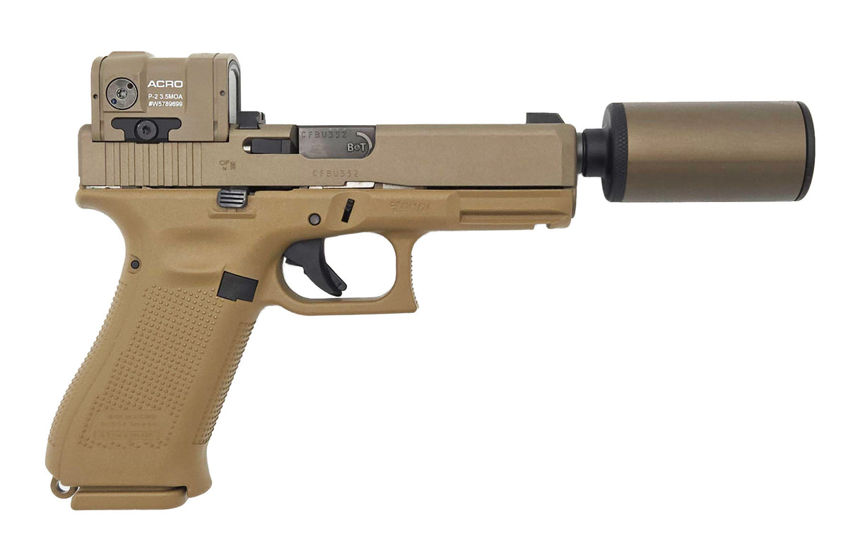 B&T HUSH PUPPY KIT GLOCK 19X TAN 9MM, WIPE SUPRSR, FDE ACRO P-2, 100RDS 147G AMMO (BT-HUSH-CAN)