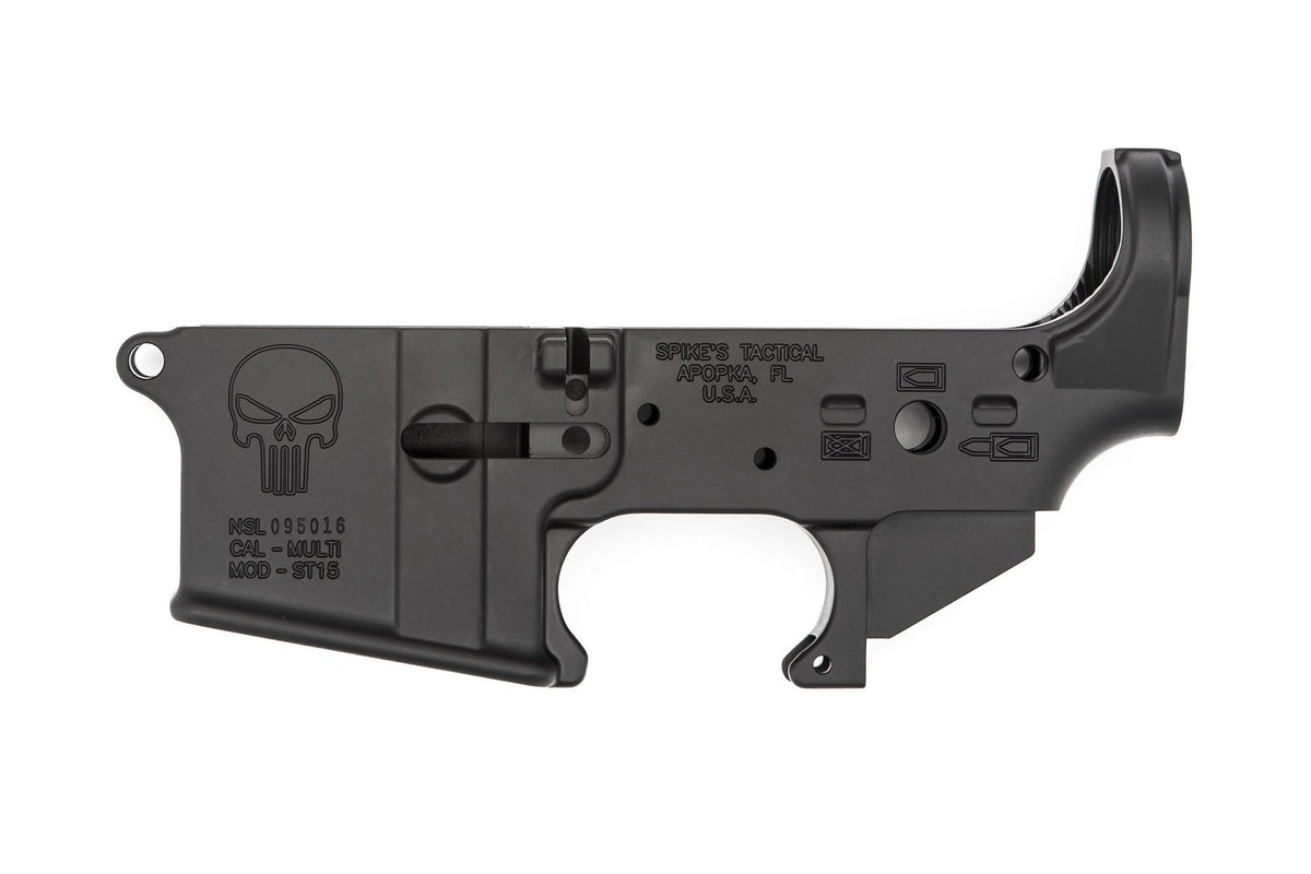 Spikes Tactical Multi-Cal Stripped Lower Receiver - Punisher Logo (Cosmetic Blem)