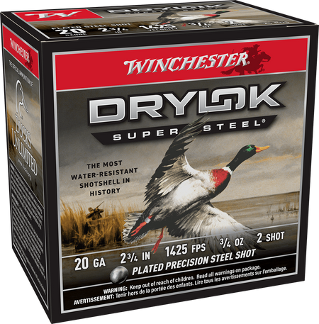 Winchester 20 Gauge Shotgun Shells DRYLOK SUPER STEEL #2 3/4 oz 2.75 in