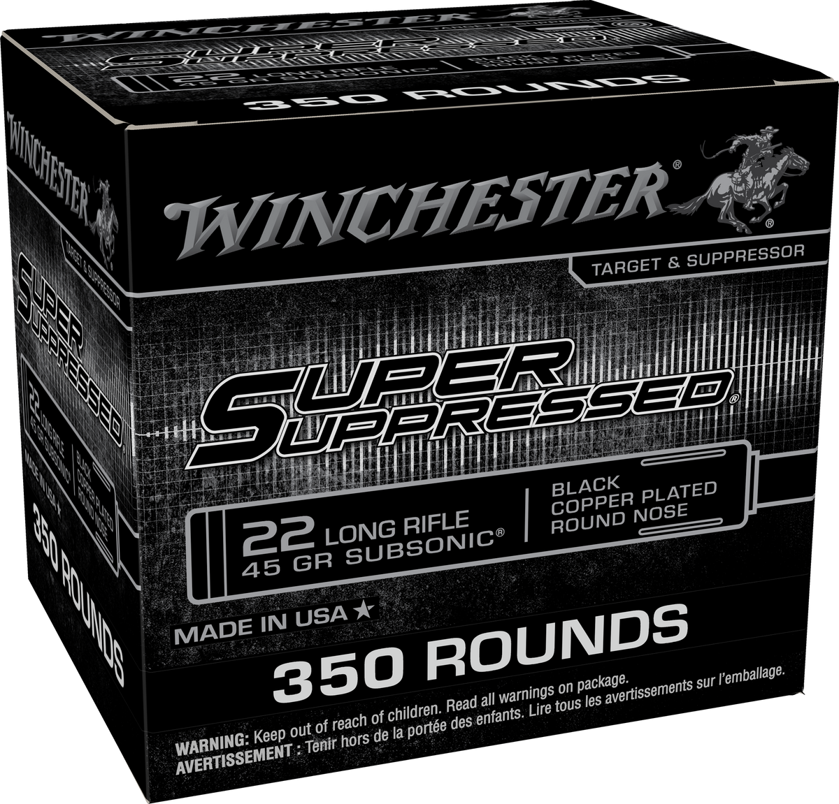 Winchester .22 Long Rifle Rimefire Ammo SUPER SUPRESSED Jacketed Hollow Point JHP 45 grain 