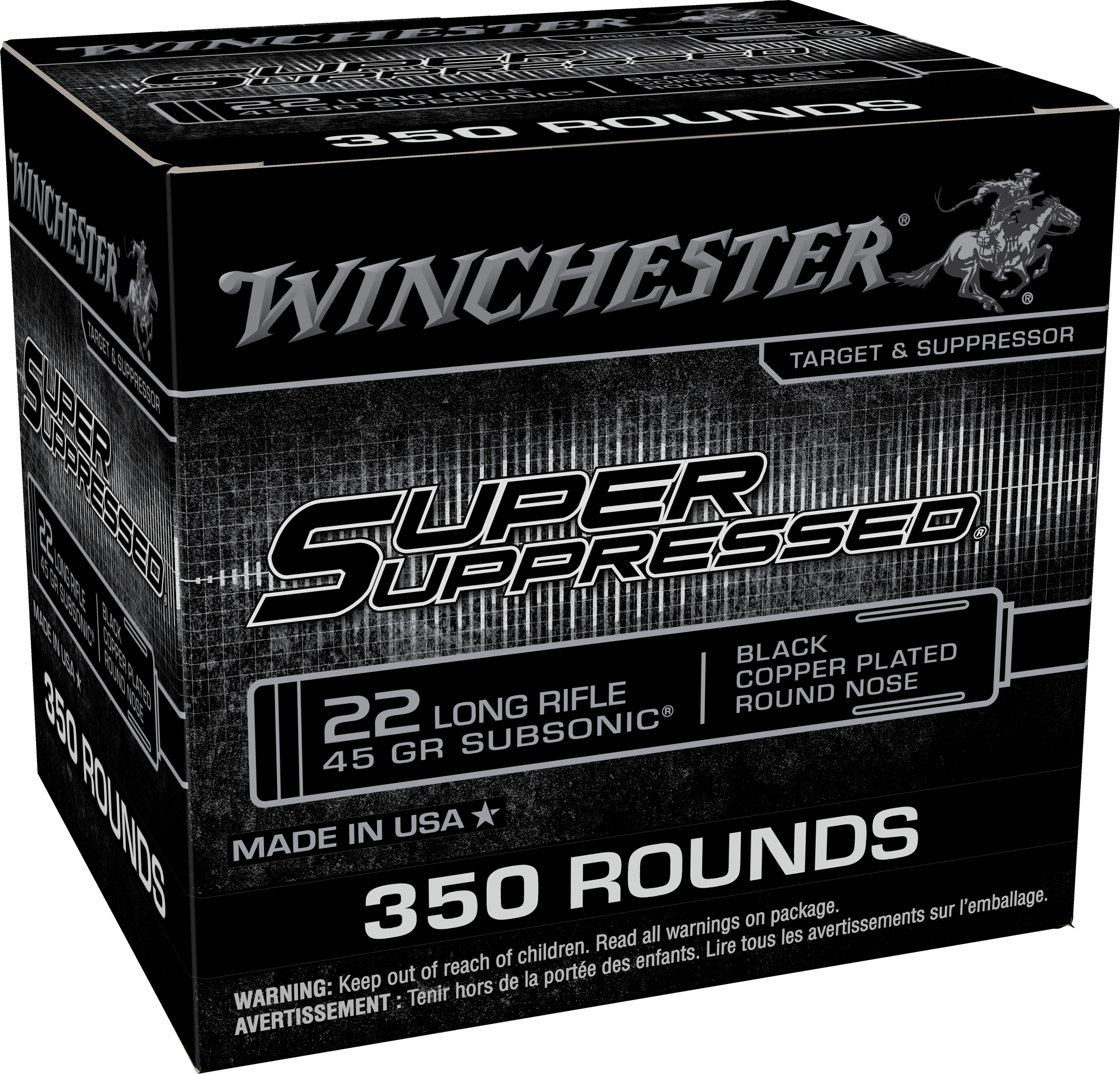 Winchester .22 Long Rifle Rimefire Ammo SUPER SUPRESSED Jacketed Hollow Point JHP 45 grain 