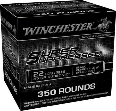 Winchester .22 Long Rifle Rimefire Ammo SUPER SUPRESSED Jacketed Hollow Point JHP 45 grain 