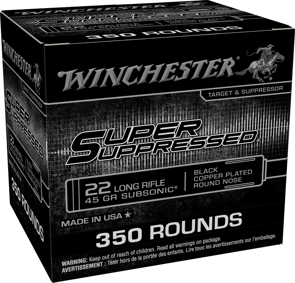 Winchester .22 Long Rifle Rimefire Ammo SUPER SUPRESSED Jacketed Hollow Point JHP 45 grain 