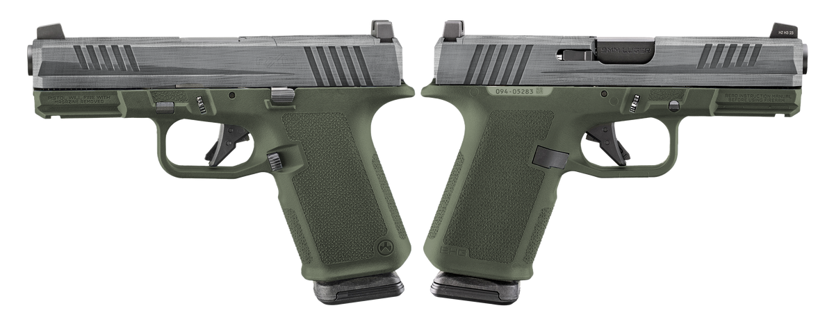 RUGER RXM 9MM PISTOL 4" CRUSHED SILVER BATTLE WORN/GREEN O.R. 2-15RD MAGS - ORION EXCLUSIVE