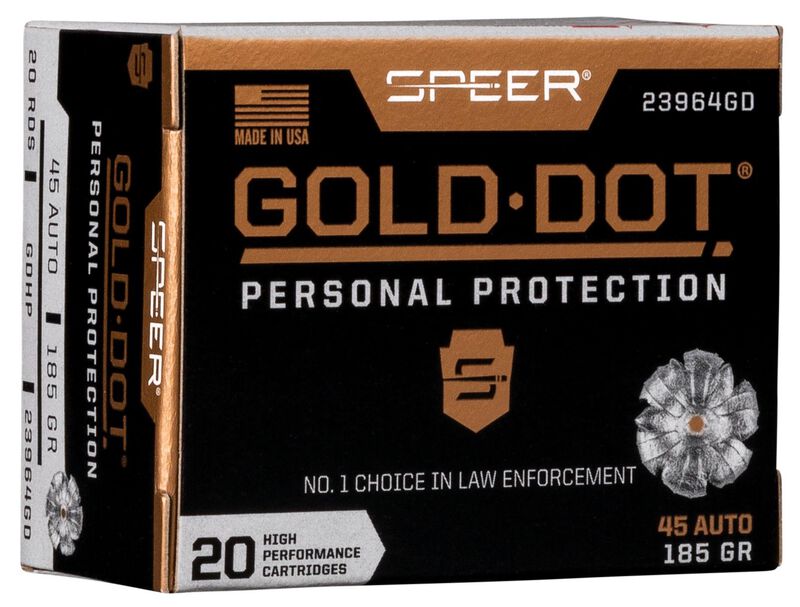 Speer .45 ACP/Auto Handgun Ammo Gold Dot Hollow Point BHP 185 grain 