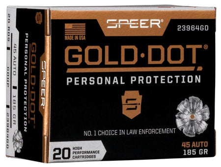 Speer .45 ACP/Auto Handgun Ammo Gold Dot Hollow Point BHP 185 grain 