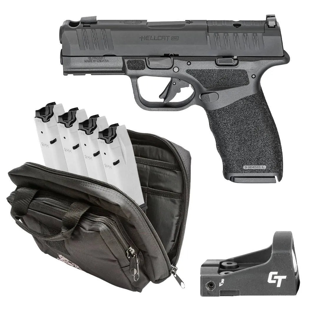 Springfield Armory Hellcat Pro OSP 9mm Black Gear Up Package (5x 15rd Mags) with CT-1500 & Bag