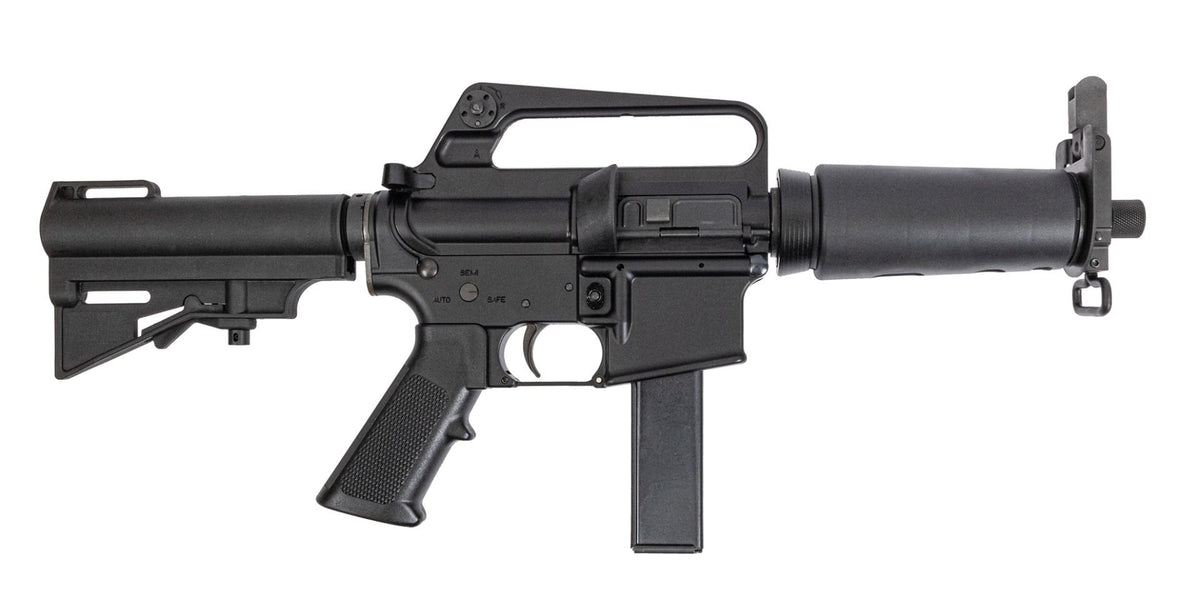 H&R Retro DOE 9mm AR Pistol, 7.5" Barrel, A2 Carry Handle, HAR-15 Brace, M231 Heat Shield, 32-Round Magazine