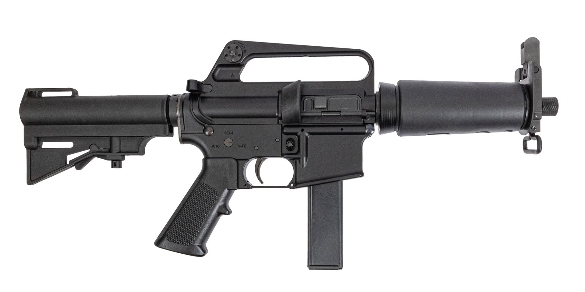 H&R Retro DOE 9mm AR Pistol, 7.5" Barrel, A2 Carry Handle, HAR-15 Brace, M231 Heat Shield, 32-Round Magazine