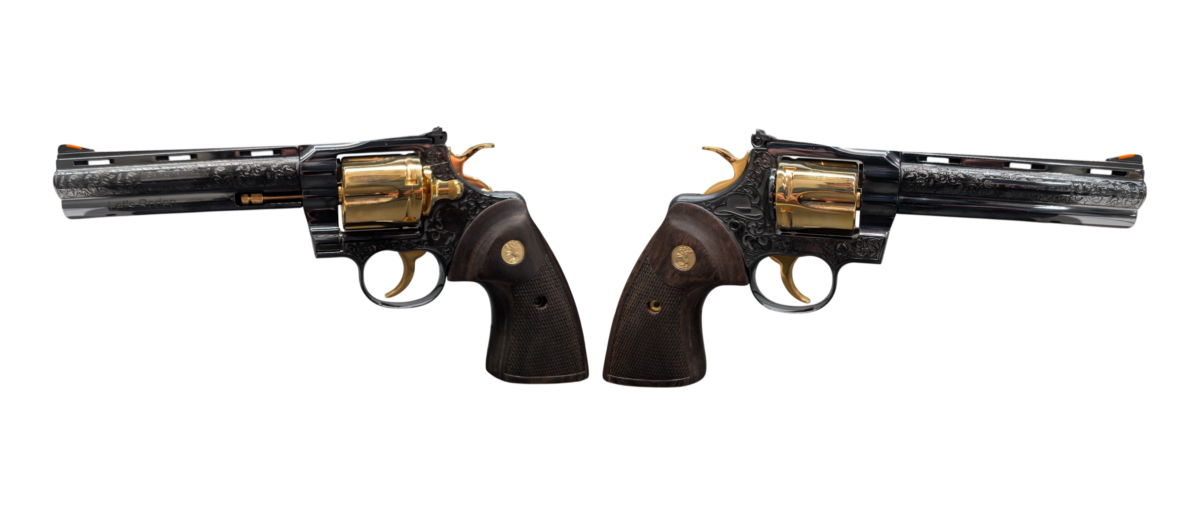 COLT PYTHON LETS RODEO POLISHED BLUED ENGRAVED/24KT GOLD REVOLVER 357 MAG 6" 6 RD