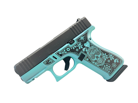 GLOCK 43X TEAL SUGAR SKULL 9MM PISTOL 3.39" FXD 5.5lb 2-10RD MAGS