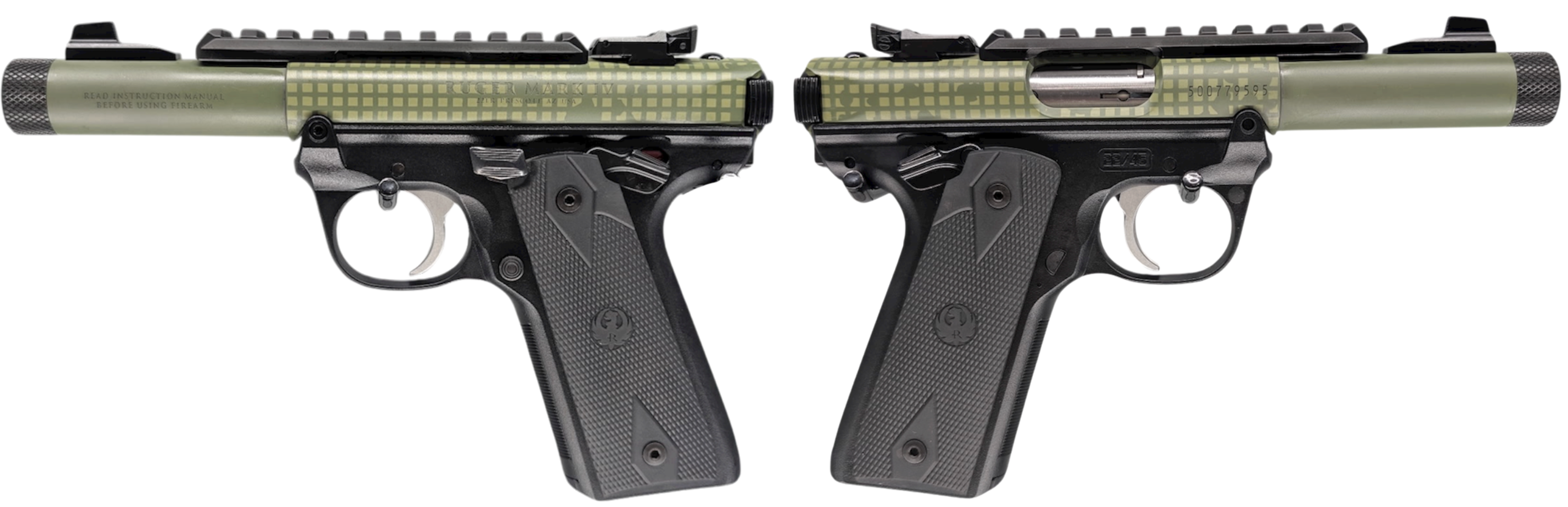 RUGER MARK IV 22/45 22LR PISTOL 4.4" T.B. BLACK/DESERT NIGHT CAMO 2-10RD MAGS