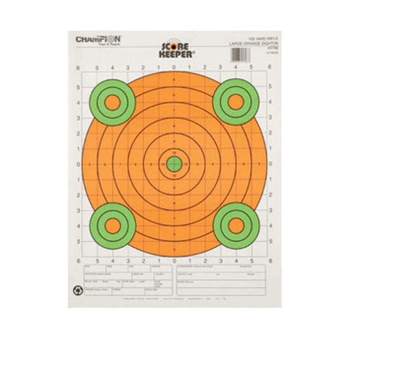 Champion Score Keeper Large Fluorescent Sight-In Bullseye Pistol/Rifle Paper Target 100 yds 12 Pack