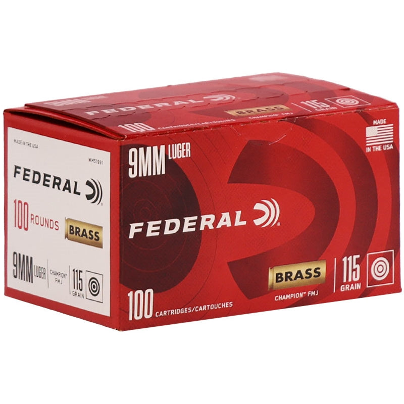 Federal 9mm Luger/Parabellum WM51991 Champion Training Full Metal Jacket FMJ 115 Grain