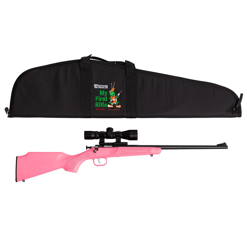 Crickett KSA2220BSC Youth Package 22 LR Single Shot Rifle, 16.12" Blued Barrel, Pink Synthetic Stock, Right Hand
